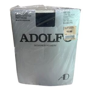New Vintage Adolfo Reinforced Stretch Pantyhose Off Black Med/Tall
